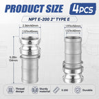 4 Pcs 2" Aluminum Camlock Fitting Cam Groove Coupler, 2" Part E