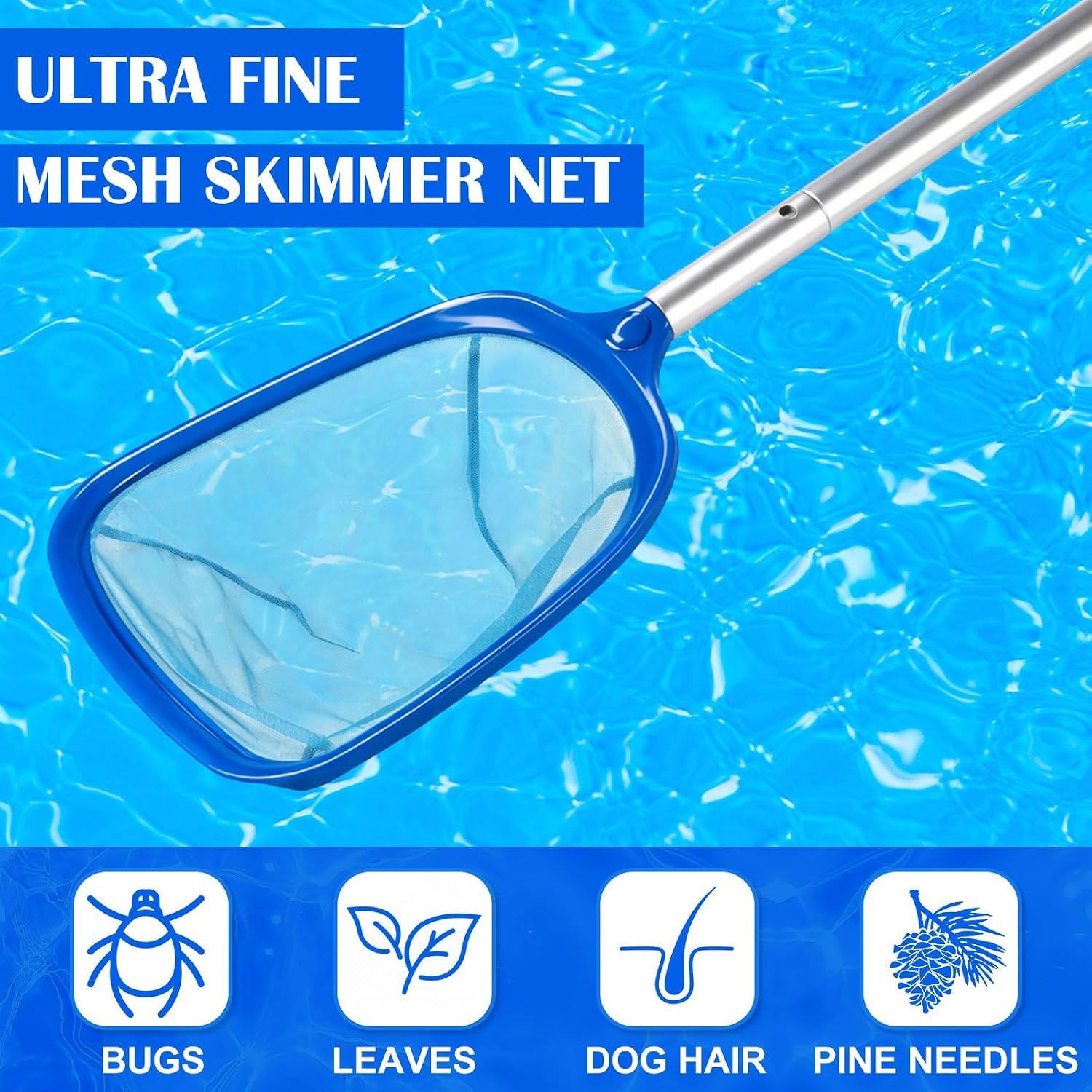 3 Pcs Pool Cleaning Kit Manual Pool Vacuum Head with Bottom Brushes, Large Brush and Skimmer Net Fine Mesh for Above