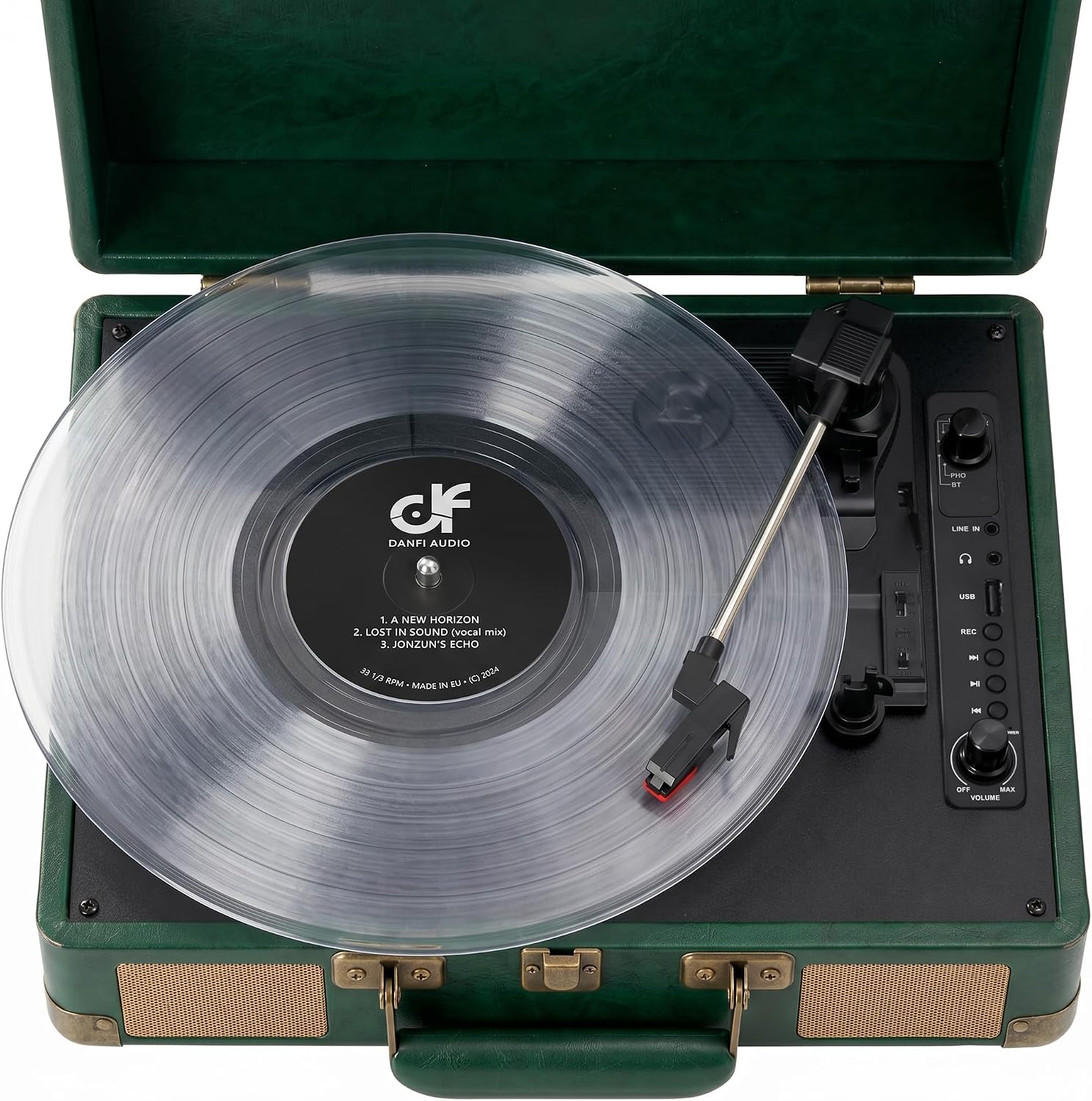 Record Player with Bluetooth Input & USB Recording, Built in Stereo Speakers, Portable Suitcase Vinyl Player 3-Speed