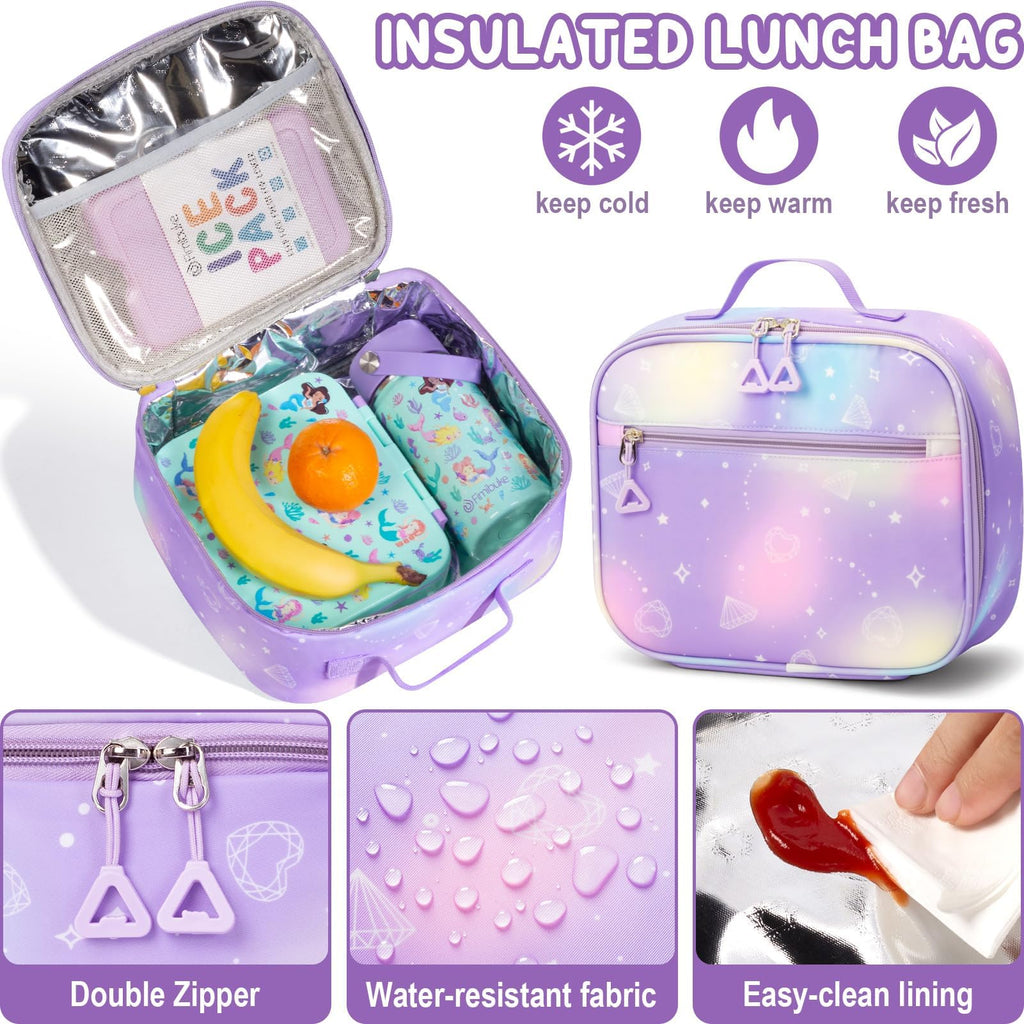 Kids Backpack for School Girls, Waterproof Backpack w/Lunch Box