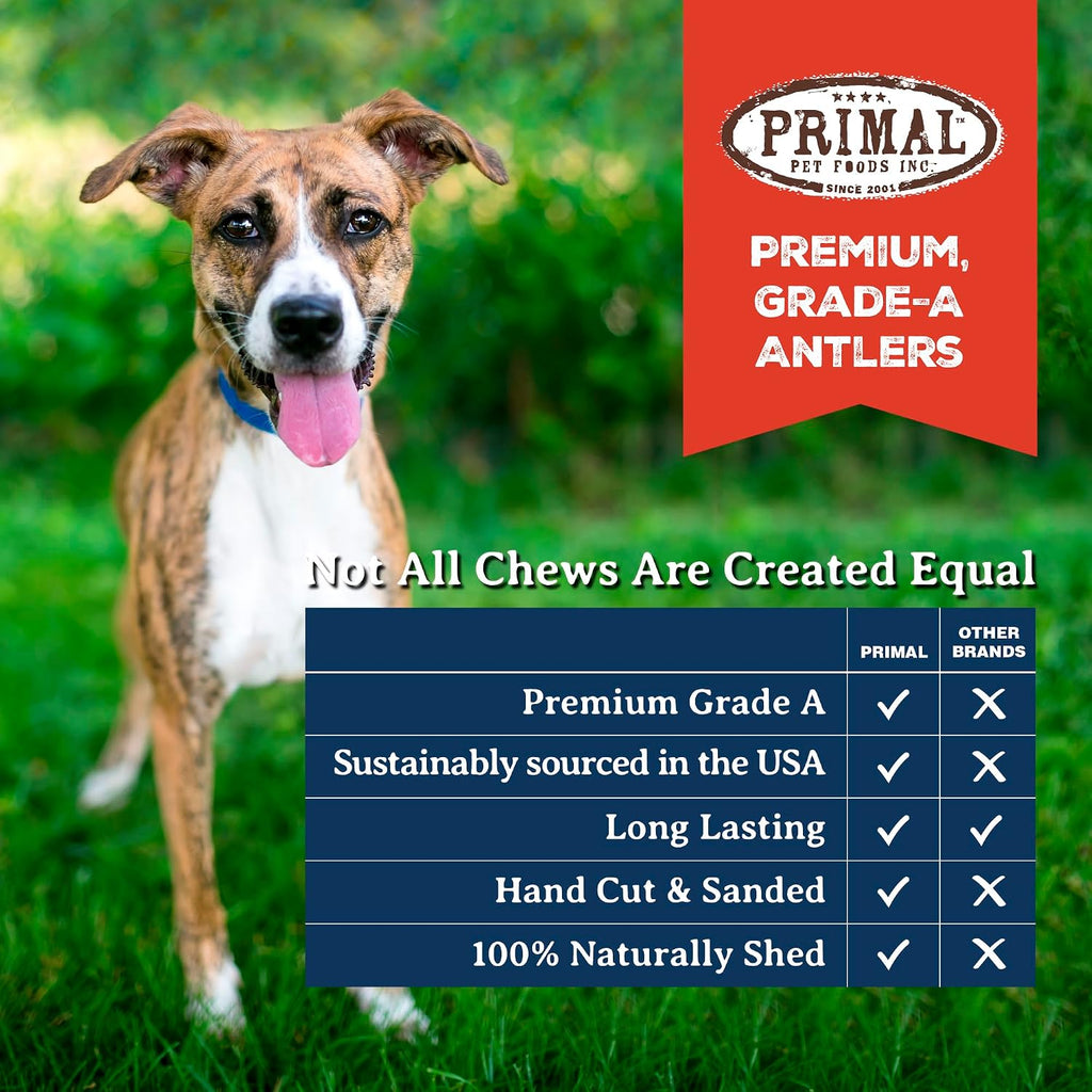 Primal Antlers for Dogs, Grade A Split Elk Antlers for Large Canines 30-45 lb, Natural Chews for Aggressive Chewers