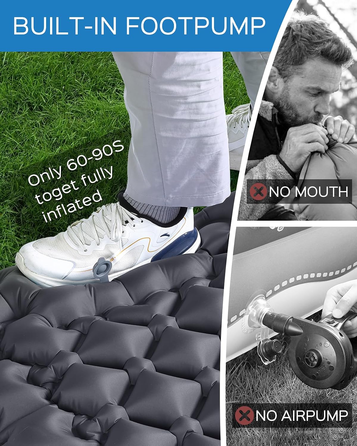 Sleeping Pad, 3.9" Thick Inflatable Mattress with Pillow&Pump | Built-in Pump, Quick Inflate, Button Design Connects