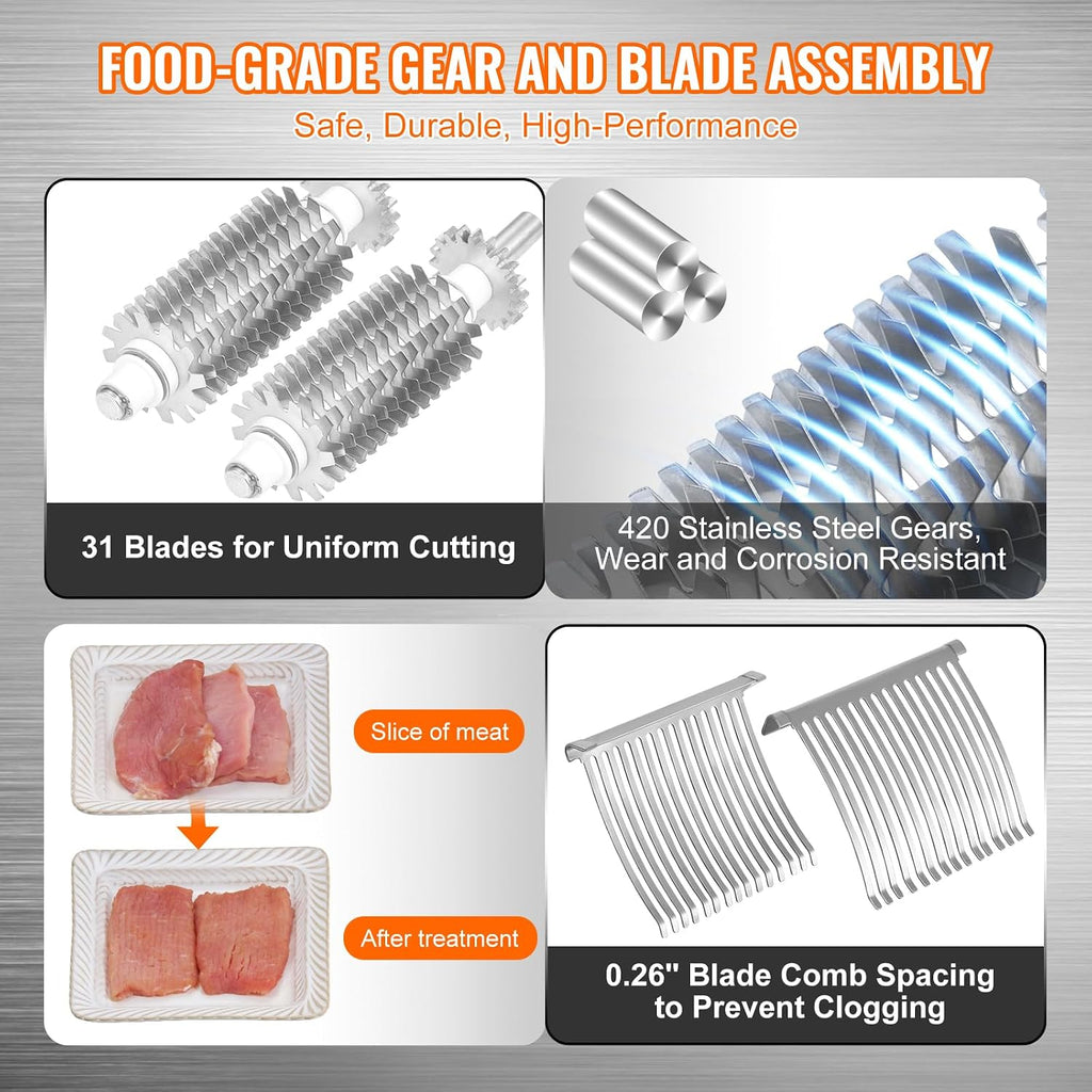 Commercial Meat Tenderizer, Stainless Steel Manual Meat Tenderizer Machine Heavy Duty Clamps, Easy Operation Kitchen