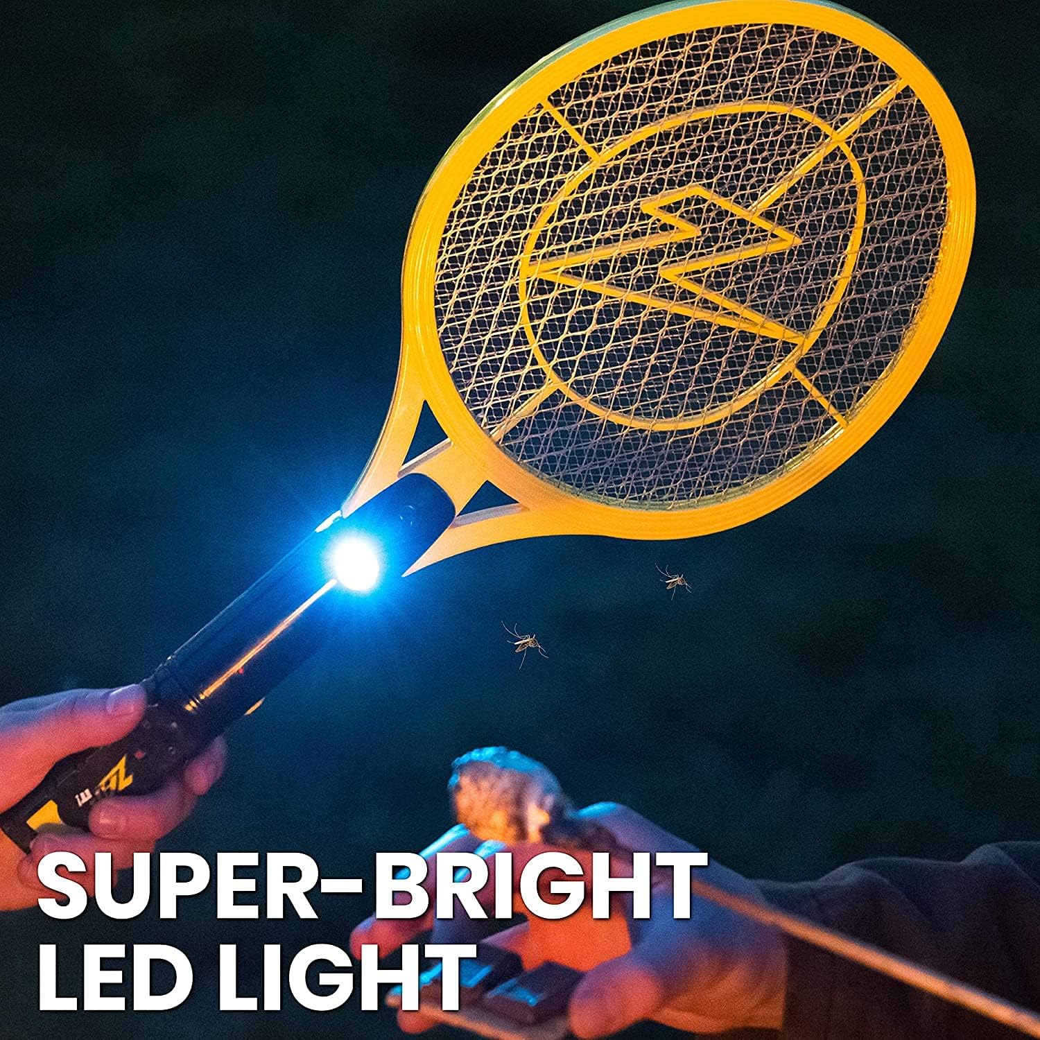 Rechargeable Electric Fly Swatter Racket - 4,000-Volt Mosquito Zapper with USB Charging Cable and Super-Bright LED