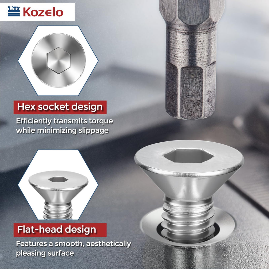 Kozelo 10Pcs #10-24x1-1/2 Flat Head Socket Cap Screw Countersunk Bolt