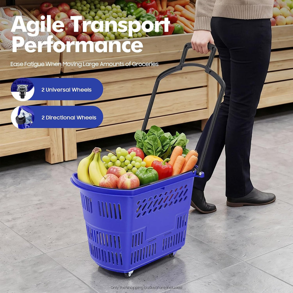 Shopping Carts, 6 Pcs 35L Durable Rolling Shopping Baskets Set with Wheels, 110 Lbs Capacity Portable Plastic Grocery