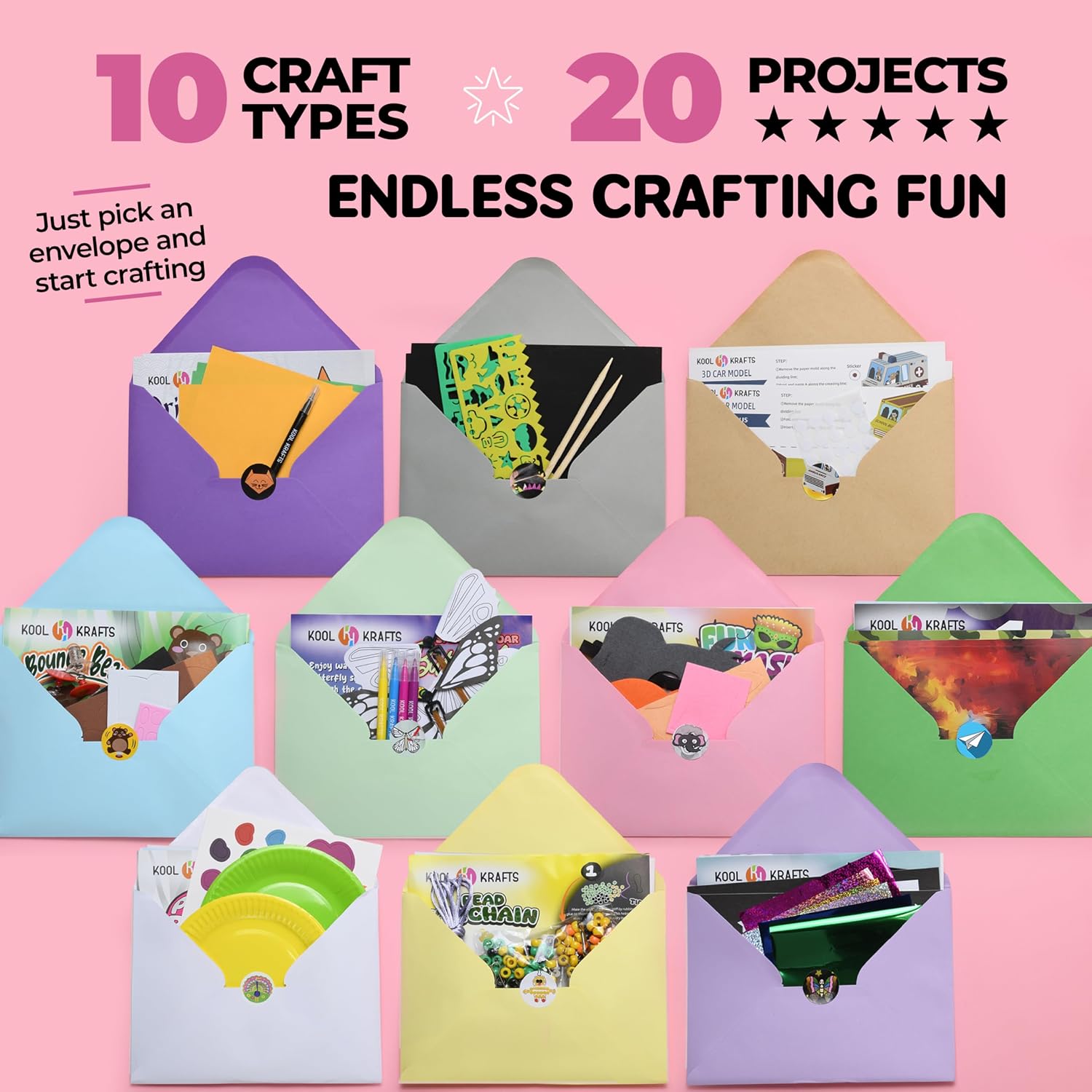 20 Arts & Crafts Kit for Kids, All-Inclusive, No Mess Craft Kits & Supplies for Boys & Girls – DIY Creative Activity