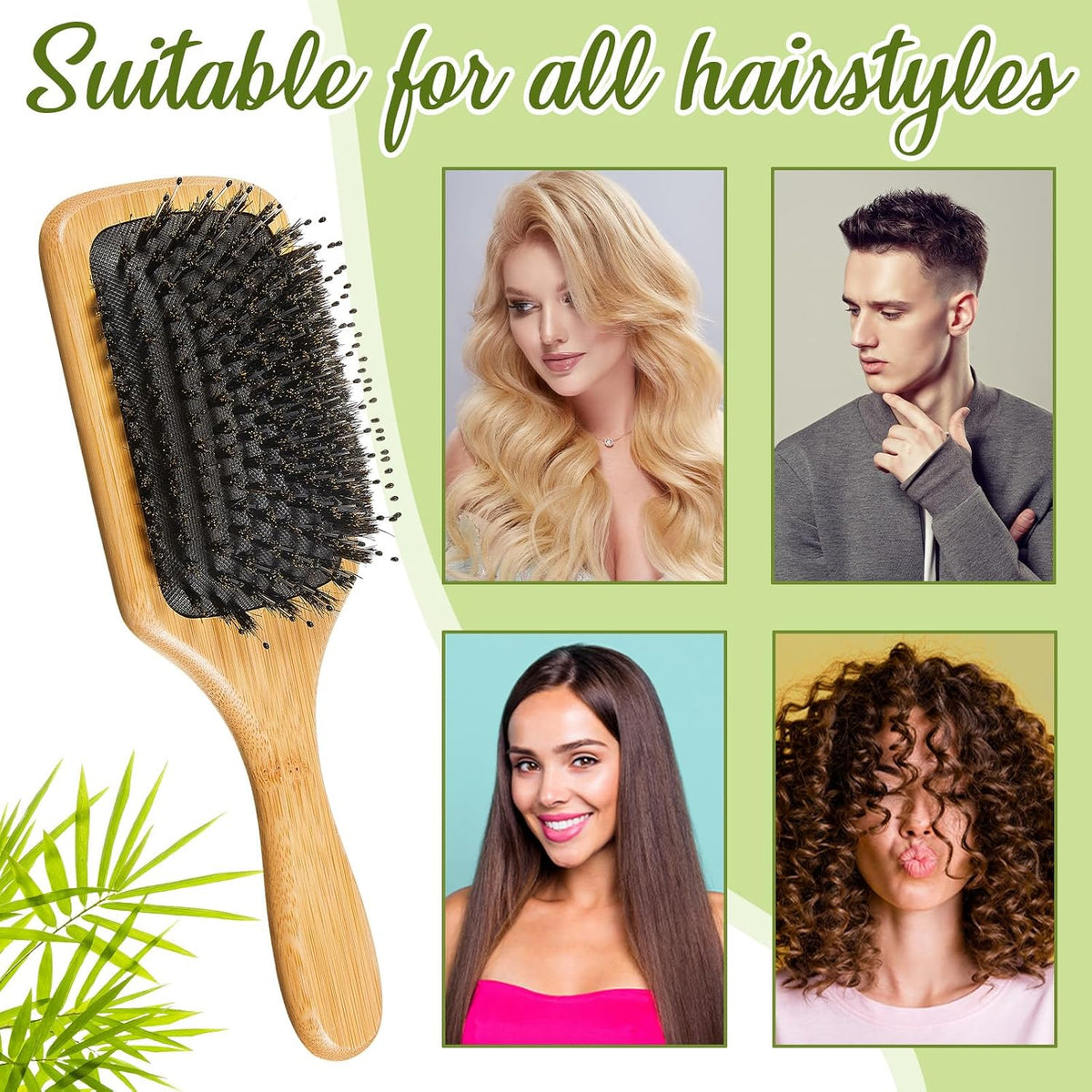 Tessco 6 Pcs Boar Bristle Hair Brush Bulk Wooden Paddle Hairbrush Detangler Brush DIY Gifts for Wedding Bridesmaids