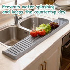 Silicone Sink Edge Protector Splash Guard, 30x4 Inch with Suction Cups & 5°Tilt, Cuttable for Kitchen Bathroom