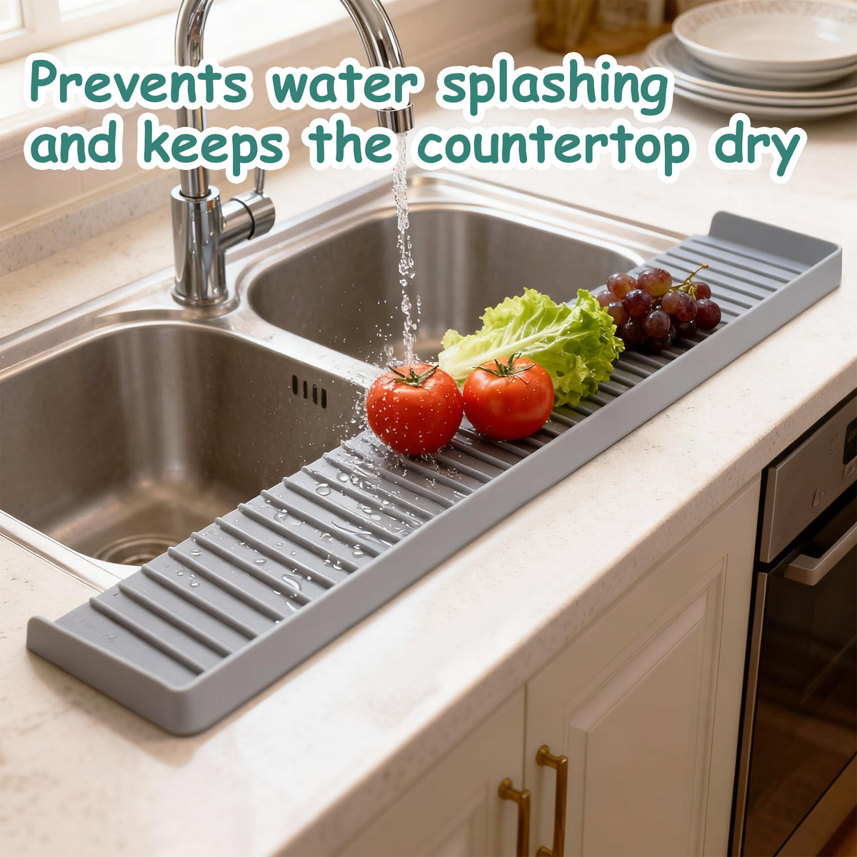 Silicone Sink Edge Protector Splash Guard, 30x4 Inch with Suction Cups & 5°Tilt, Cuttable for Kitchen Bathroom