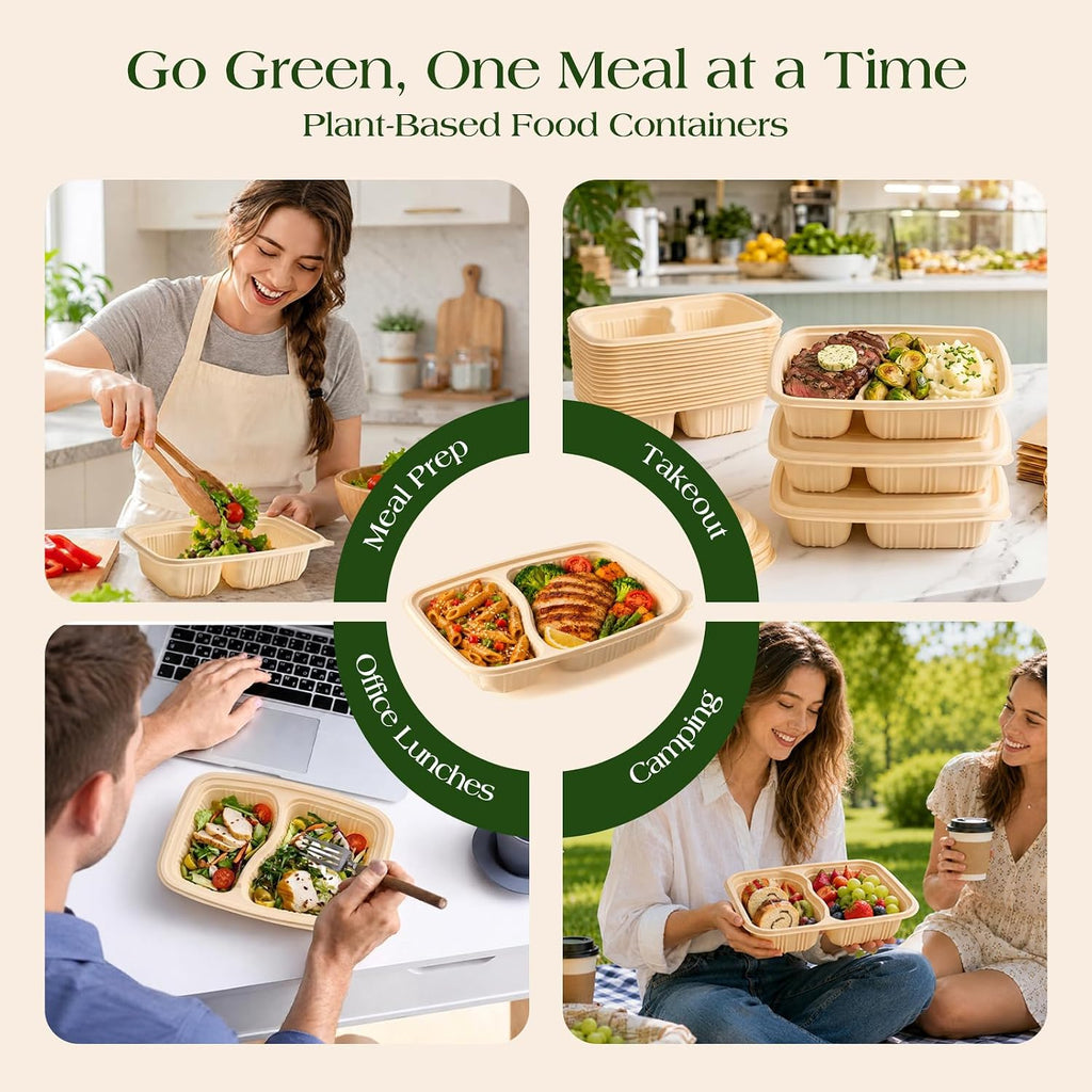 Glotoch 50 Pack (100-Piece) 32oz-2 Comp Meal Prep Containers with Lids