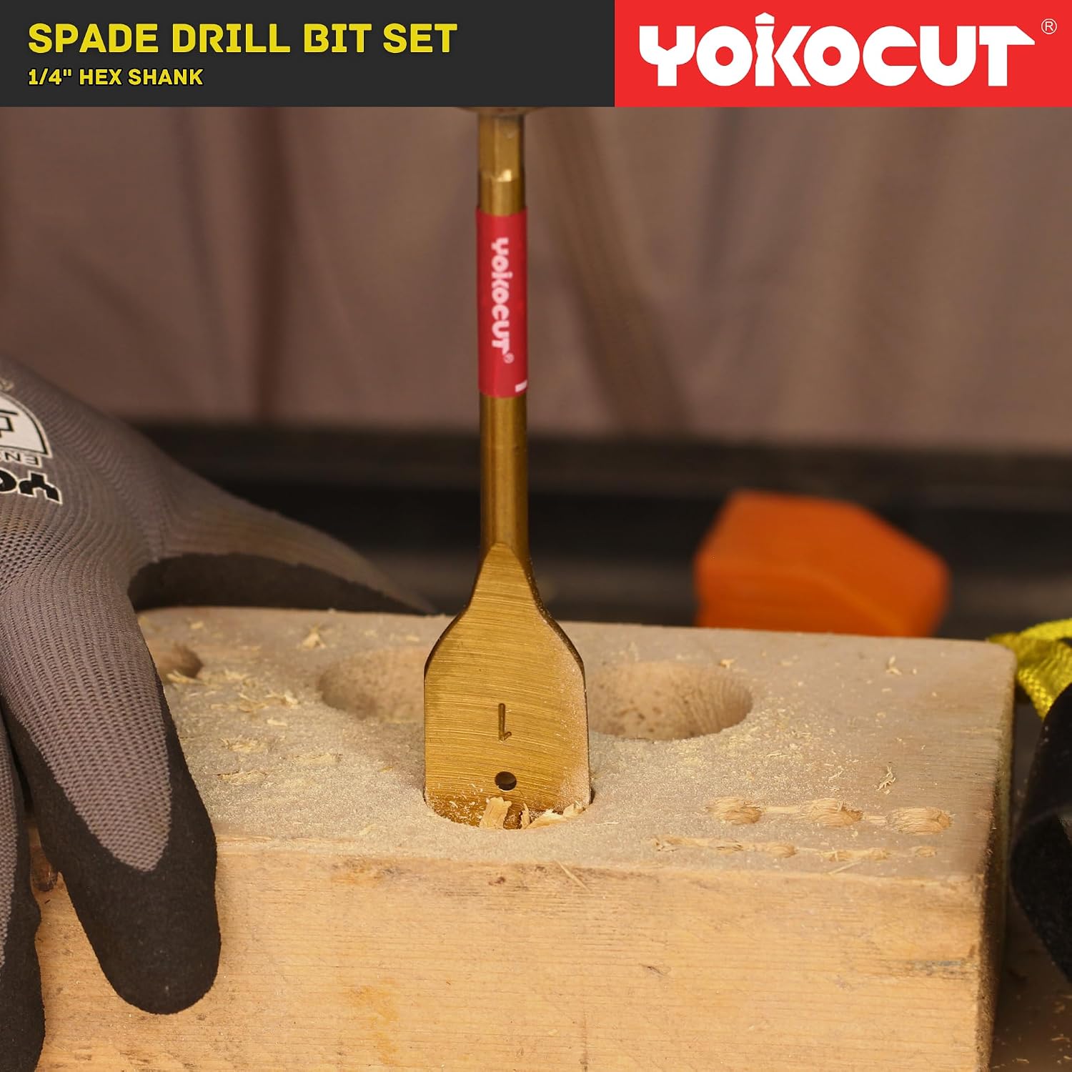 Spade Drill Bit Set, 6PCS Paddle Bits Set, 3/8"-1" Spade Bits with 1/4 Hex Shank, Wood Hole Cutter, Drill Bits for Wood