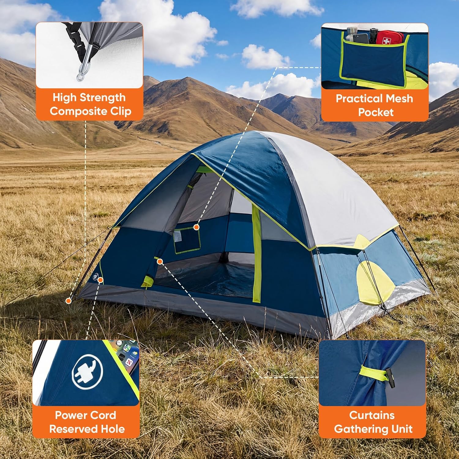 Camping Tent 2 Person, Tent for Camping, Instant Tent Outdoor | Camping Tent Waterproof Windproof Dome Tent with