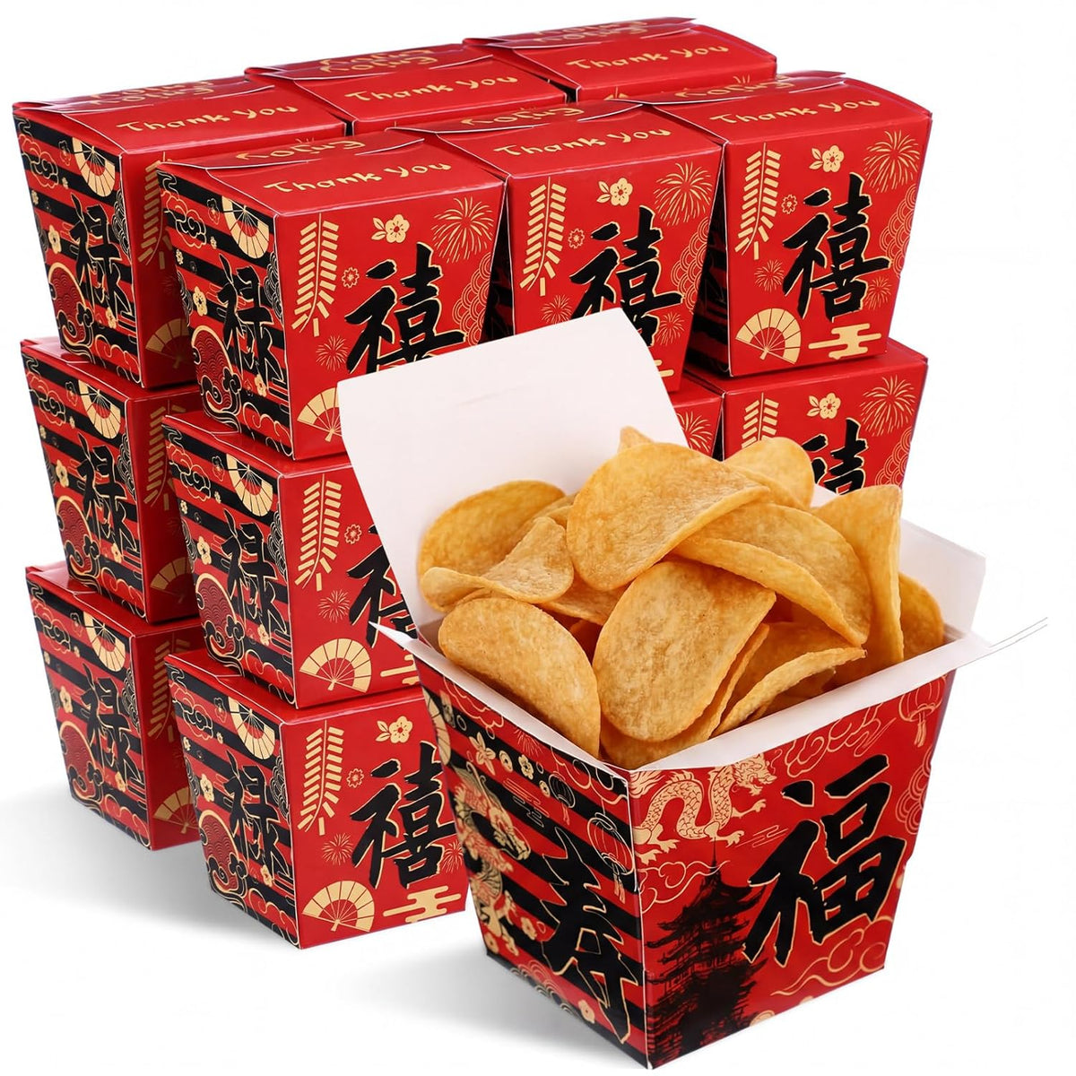 50 Pcs 8 oz Chinese Take out Boxes Paper Food Containers