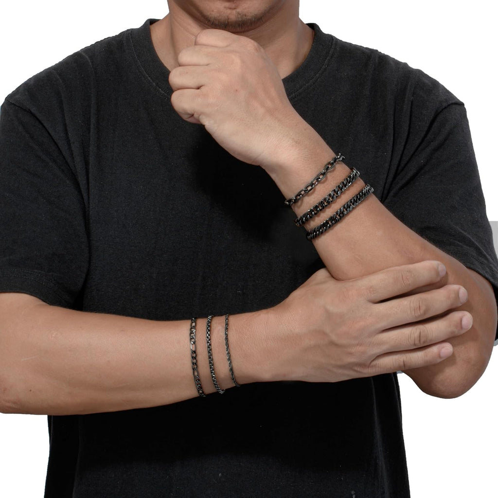 6pc Silver/Gold/Black Stainless Steel Bracelets for Men Gifts | 6.5/7/7.5/8.3/9 Inches Cuban Link Chain Bracelets Set