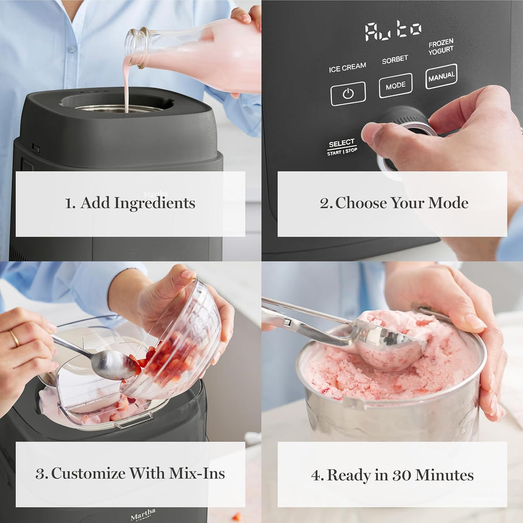 Ice Cream Maker Machine, 1QT Fully Automatic, 3 Modes, Black