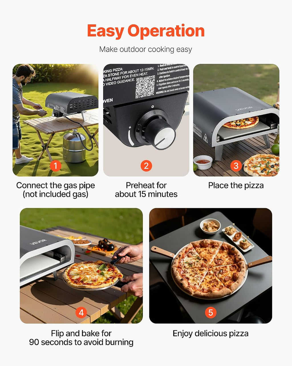 Propane Outdoor Pizza Oven, 12 Inch Gas Pizza Maker, Max 1000℉, Portable Outdoor Cooker with Thickened Pizza Stone, 3