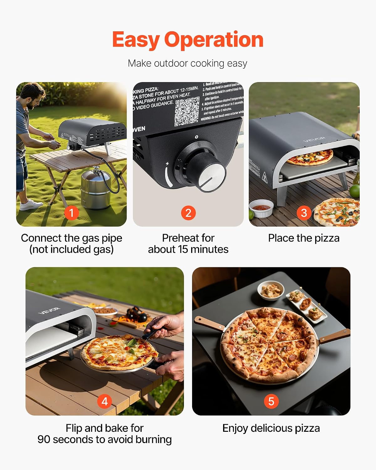 Propane Outdoor Pizza Oven, 12 Inch Gas Pizza Maker, Max 1000℉, Portable Outdoor Cooker with Thickened Pizza Stone, 3