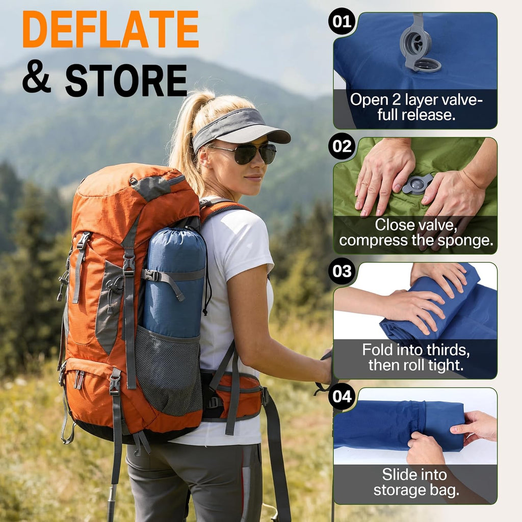 Camping Sleeping Pad, 5.9" Extra-Thick Reinforced Camping Mat with Built-in Pillow & Foot Pump, Ultralight Compact