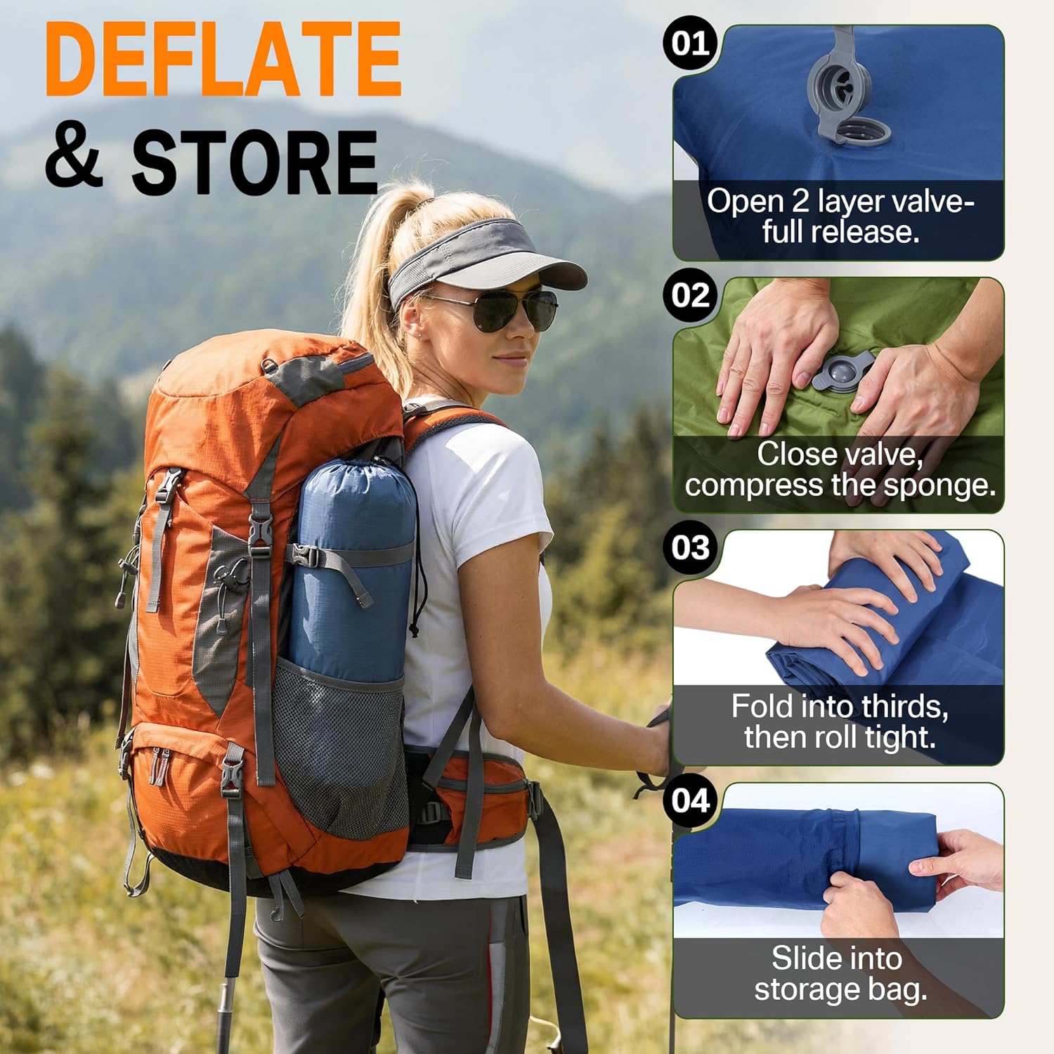 Camping Sleeping Pad, 5.9" Extra-Thick Reinforced Camping Mat with Built-in Pillow & Foot Pump, Ultralight Compact