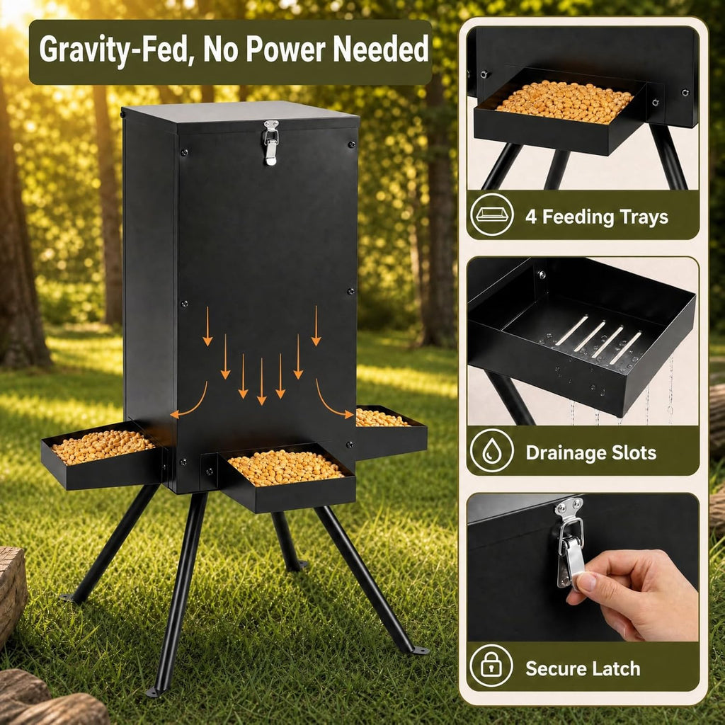 90LBS Deer Feeder, Gravity Deer Feeders with 4 Trays, Heavy Duty