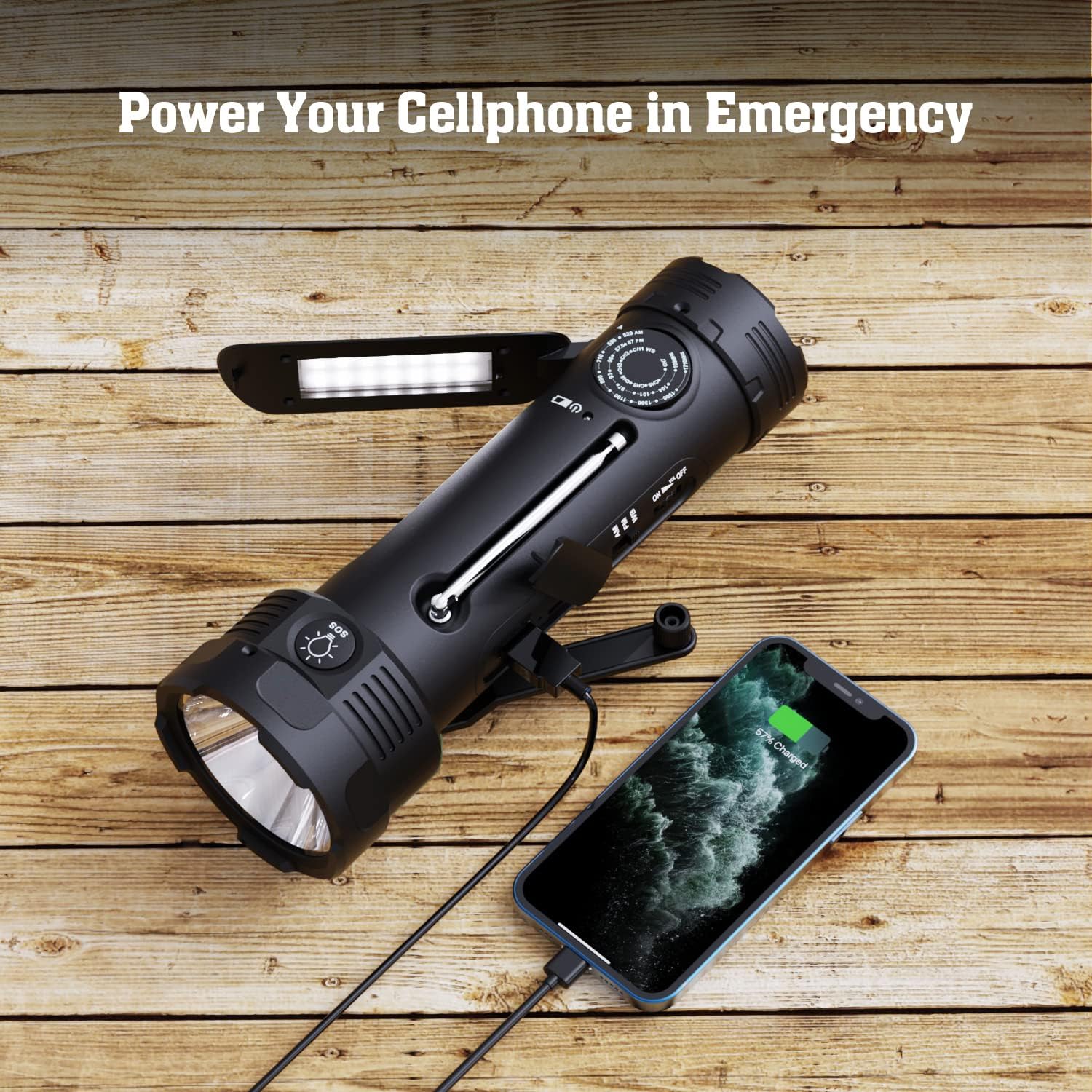 NOAA Emergency Weather Radio, Portable Solar Hand Crank Flashlight Radio | AM FM Battery Powered Radio with NOAA