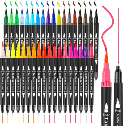 36 Colors Dual Tip Art Markers Pens for Adult Coloring Books, Artist Fine & Brush Tip Coloring Marker Drawing Pens
