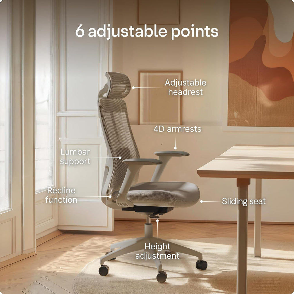 Ergonomic Office Chair — Adjustable Desk Chair with Lumbar Support, Headrest, Armrests, Breathable Mesh Back, Height
