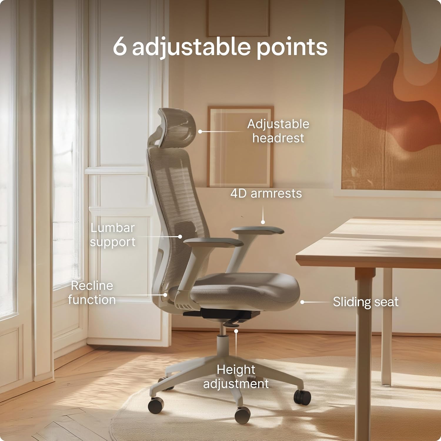 Ergonomic Office Chair — Adjustable Desk Chair with Lumbar Support, Headrest, Armrests, Breathable Mesh Back, Height