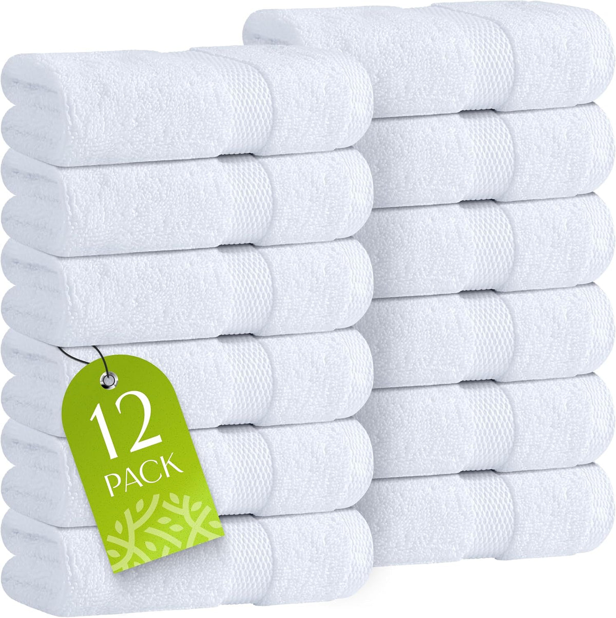 Wealuxe White Washcloths 12 Pack - 600 GSM 100% Ring-Spun Cotton Wash Cloths for Showering, Highly Absorbent and Soft