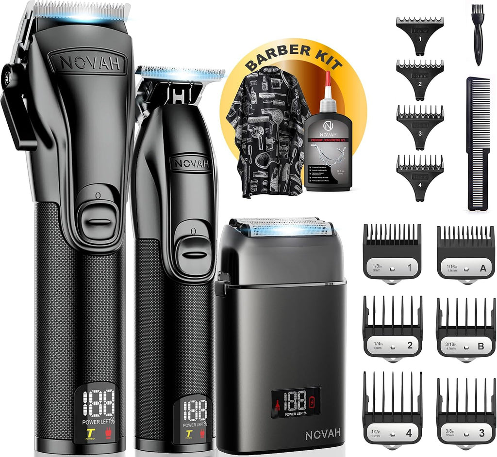 Novah Professional Barber Clippers and Trimmer Set - Foil Shaver Professional Hair Clippers for Men, Mens Cordless