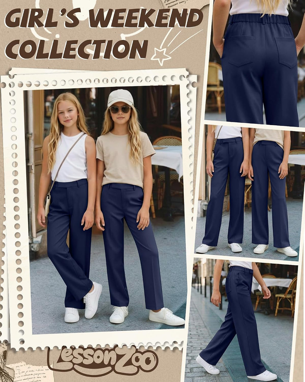 Girls School Uniform Pants Teen Dress | Teen Preppy Adjustable Waist Trousers Pockets, Front Button Zipper Fly