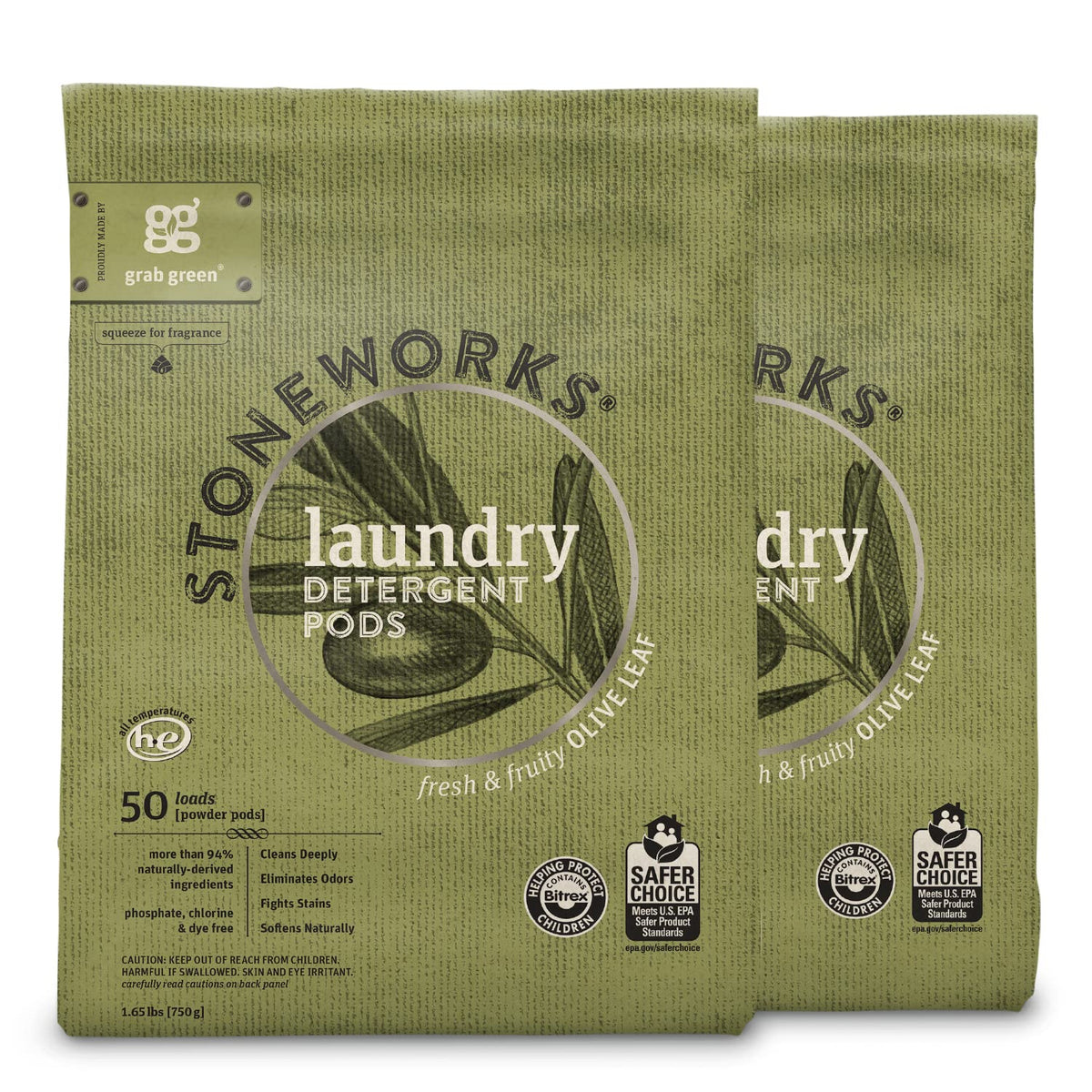 Stoneworks Laundry Detergent Pods, 100 Count, Olive Leaf