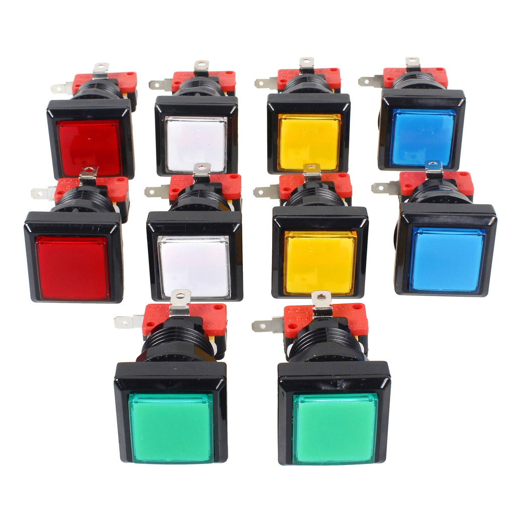 10x Arcade Square Shape LED Illuminated Push Button with Micro Switch for Arcade Machine Gaming Video Game Consoles