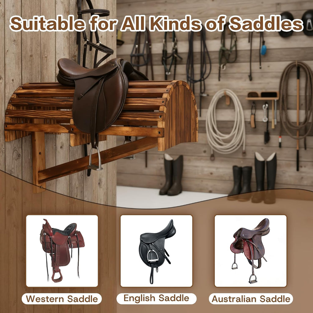 2 Pack Wood Saddle Rack Wall Mounted, 23.6 x11.8 x13.4 inch