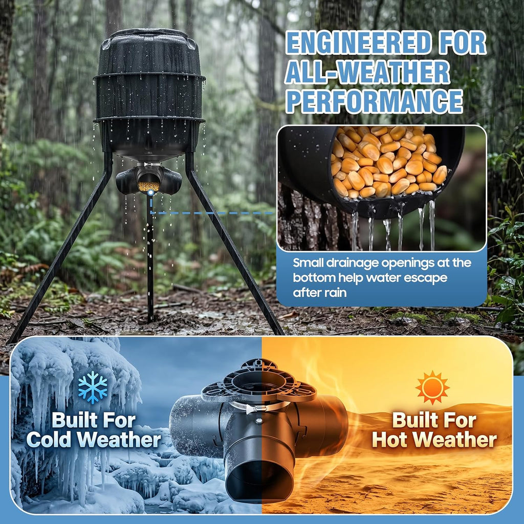 Gravity Deer Feeder Kit, Easy 2-Way Installation, Rotating Installation or DIY Bucket Setup