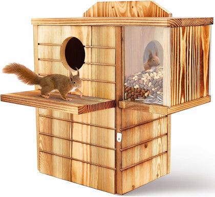 2in1 Squirrel House Wooden Feeder Multi Platform,1 Floor, 2 Exit