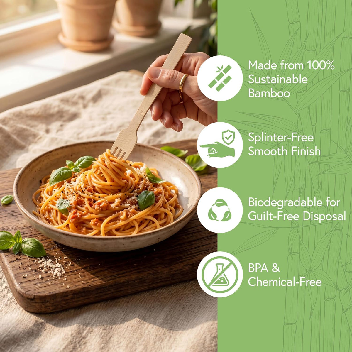 100% Bamboo Forks Set, 100 Pack, Disposable Compostable Cutlery