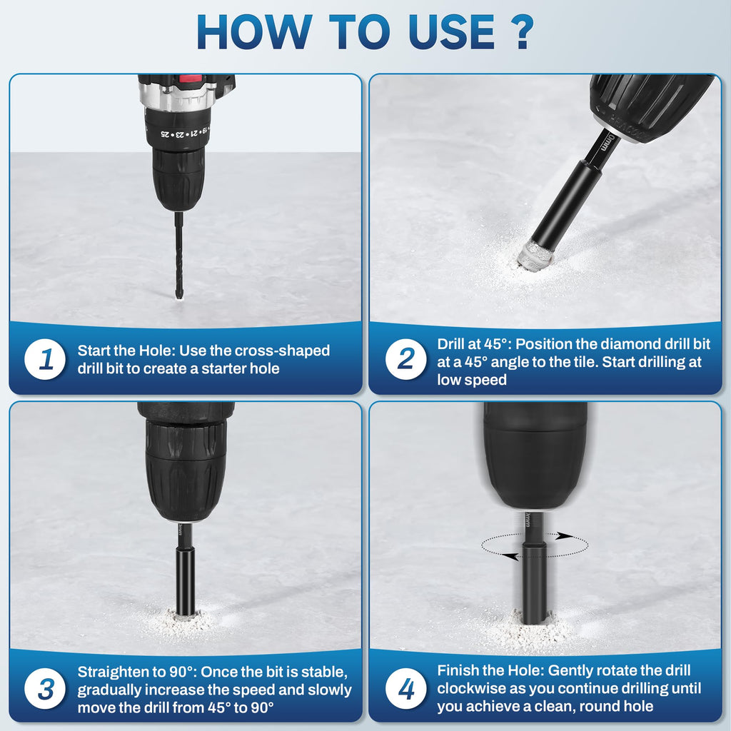 6 PCS Dry Diamond Drill Bits Set for Ceramic, Glass, Tile, Porcelain, Pots