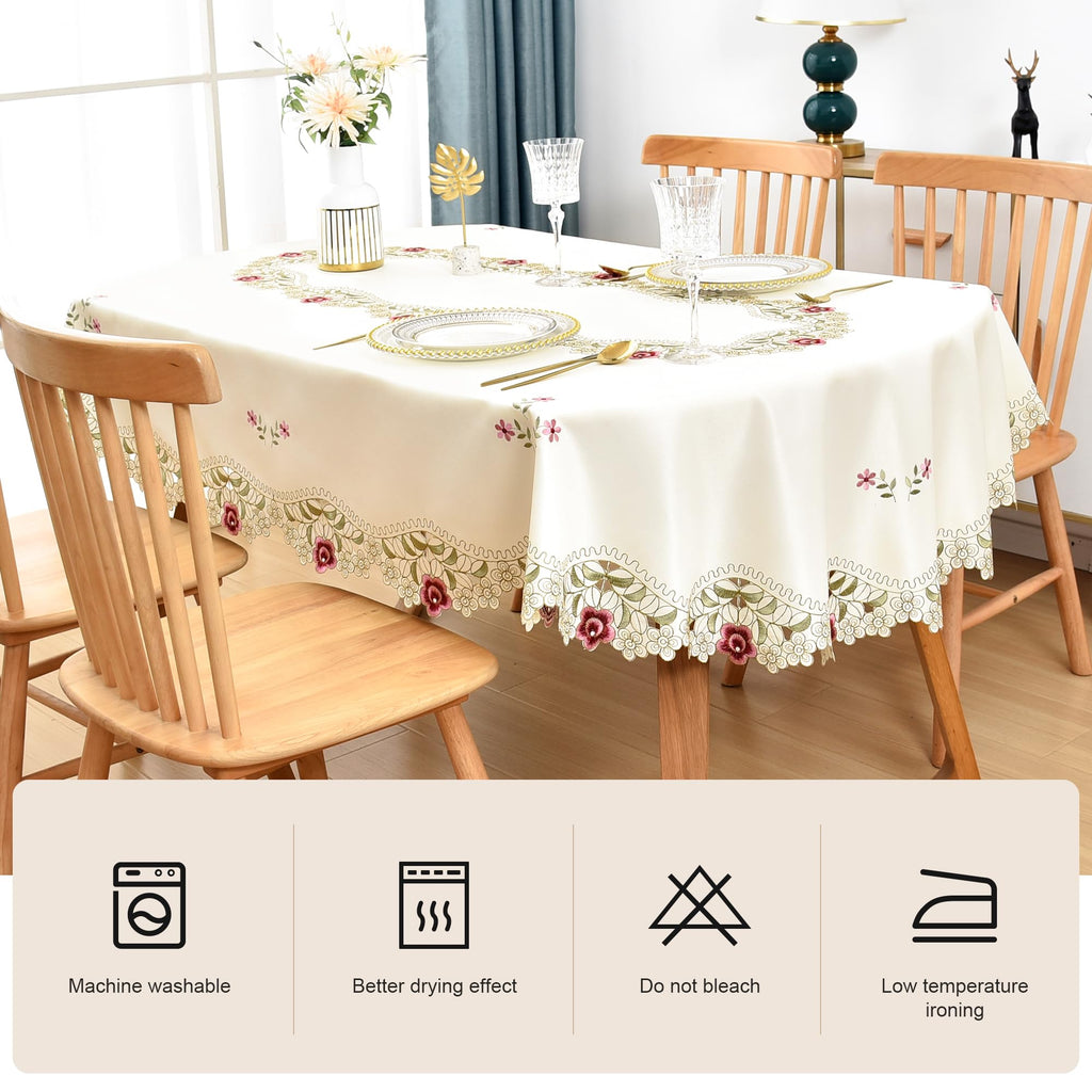 Jacquard Floral Embroidered Oval Tablecloth 60 x 84 inch