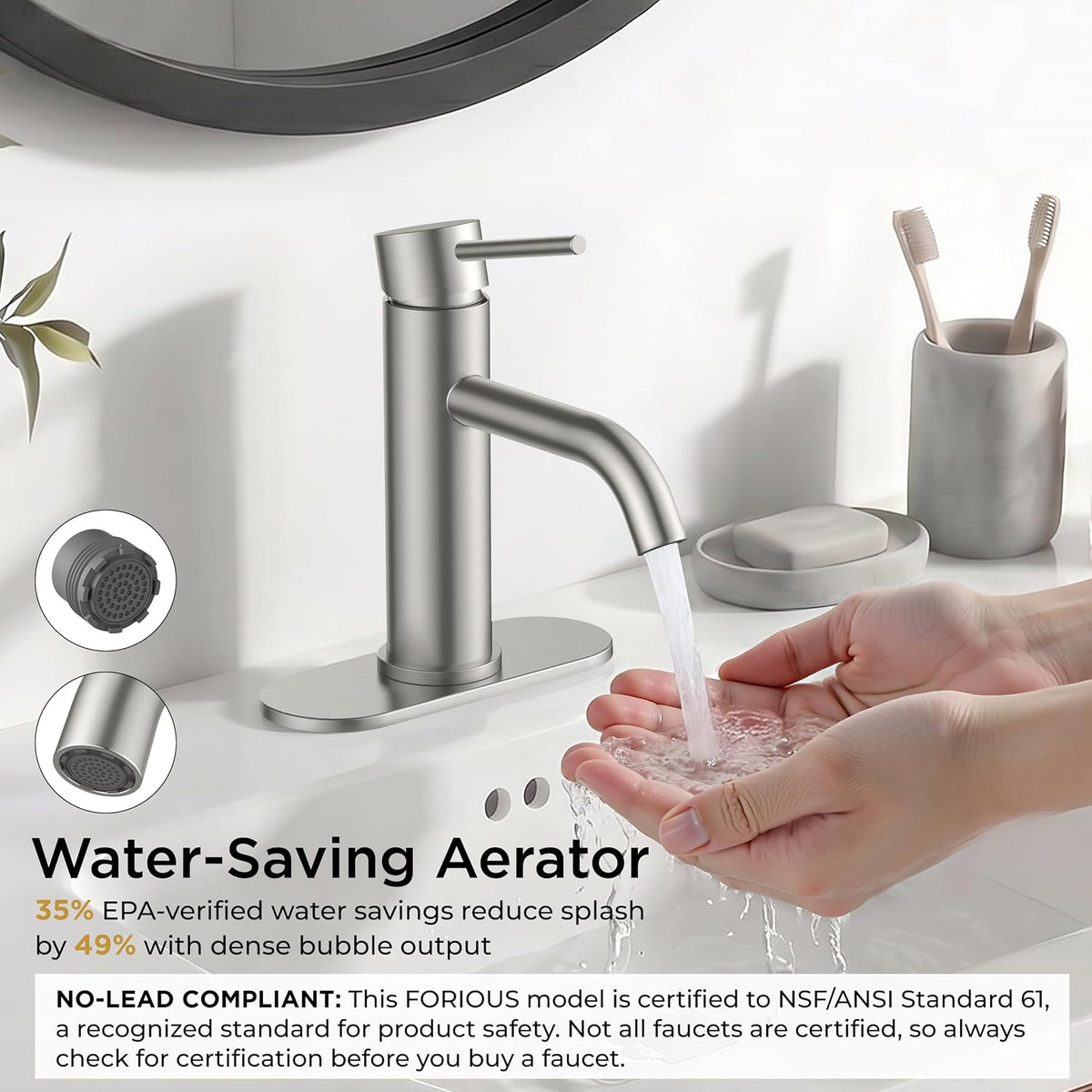 Bathroom Faucet 1 Hole, Single Handle Sink Faucets Brushed Nickel