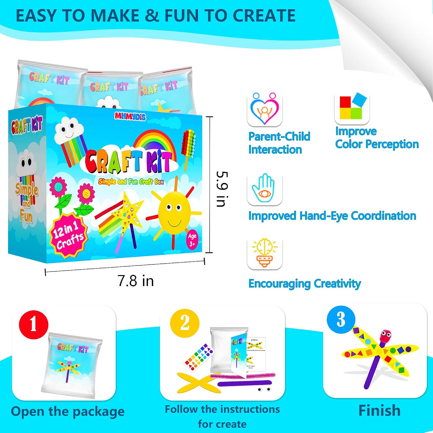 First Craft Kit for Kids - 12 in 1 No Mess Creative Arts and Crafts kit for Kids Ages 4-8 - Toddler Crafts Kit