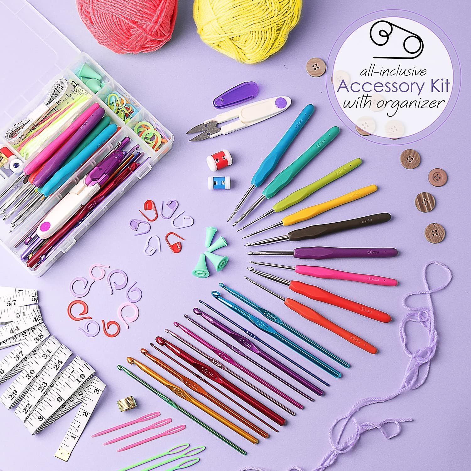 Crochet Kit for Beginners Adults and Kids, Knitting & Crochet Supplies Includes 1500 Yards Assorted Yarn, 21
