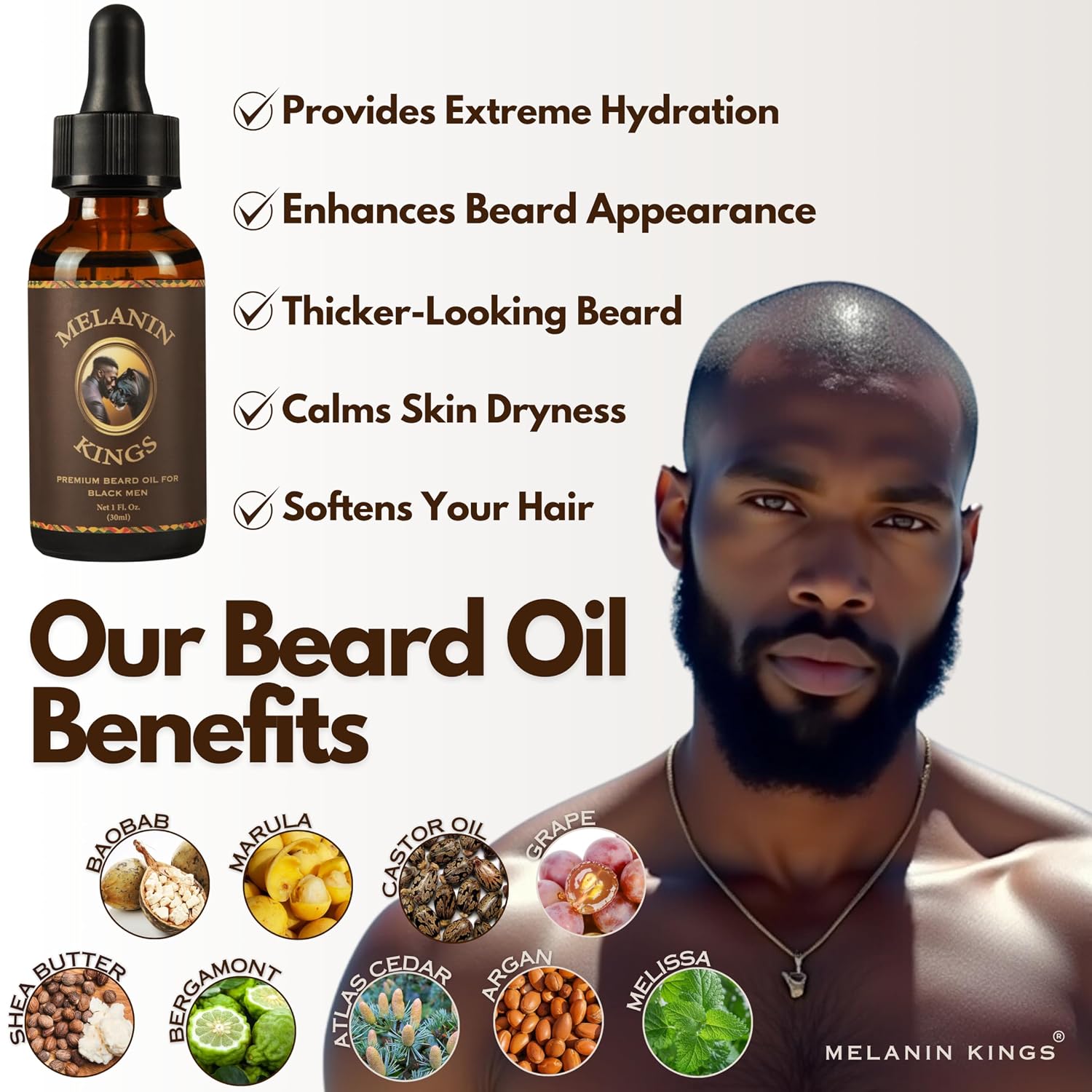 Beard Grooming Kit for Men - Formulas With Ancient African Natural Ingredients | Beard Wash, Oil, Balm, Brush, Comb