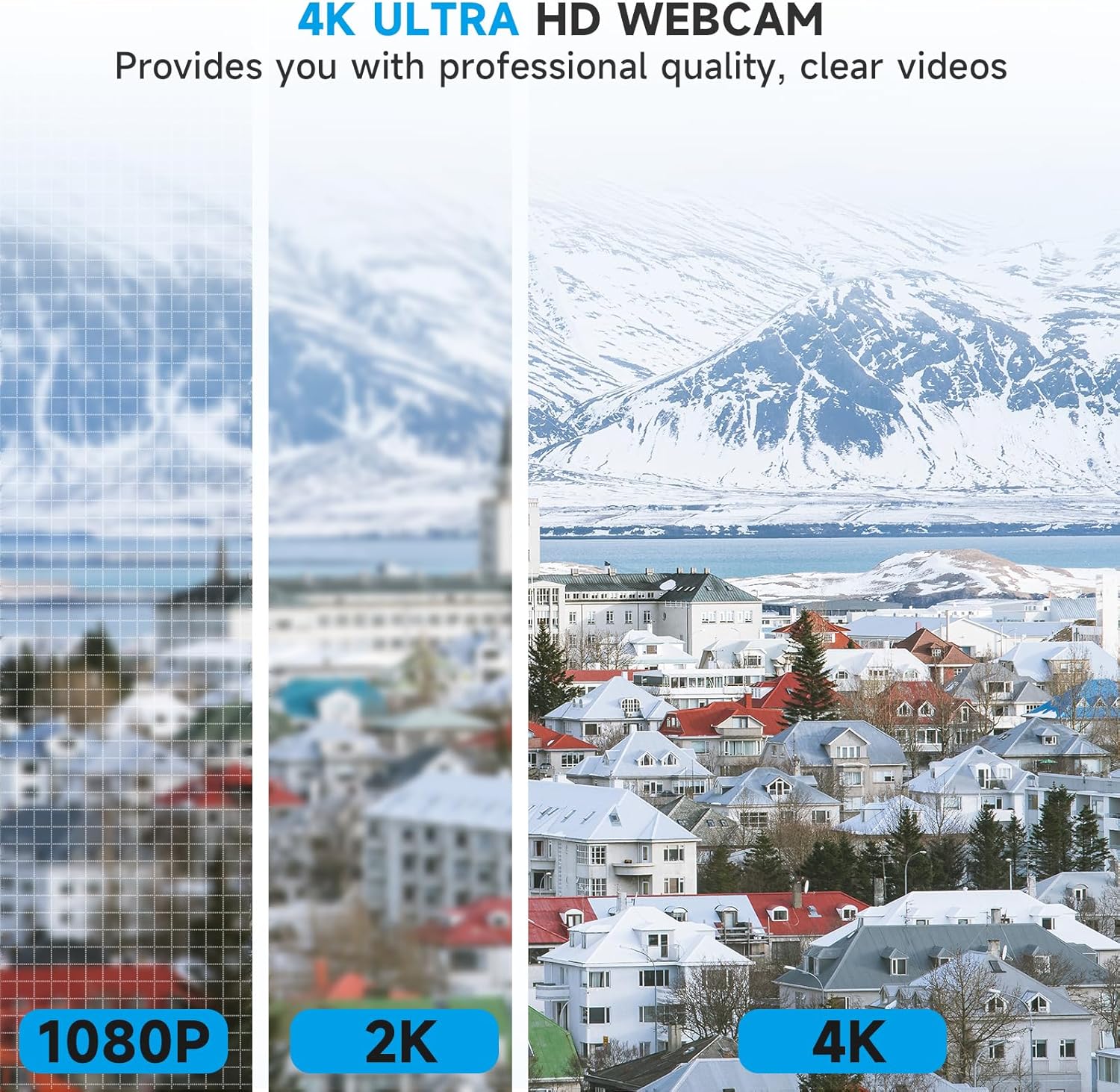 4k Webcam for PC with Microphone, Computer Camera with Noise Cancellation, Privacy Cover, 99° FOV, Plug & Play USB