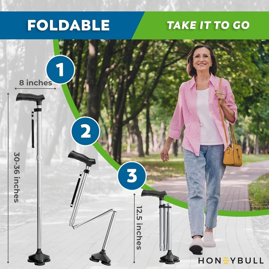Walking Cane for Men & Women Foldable, Adjustable, Heavy Duty, Free Standing, All Terrain, Collapsible Walking Sticks