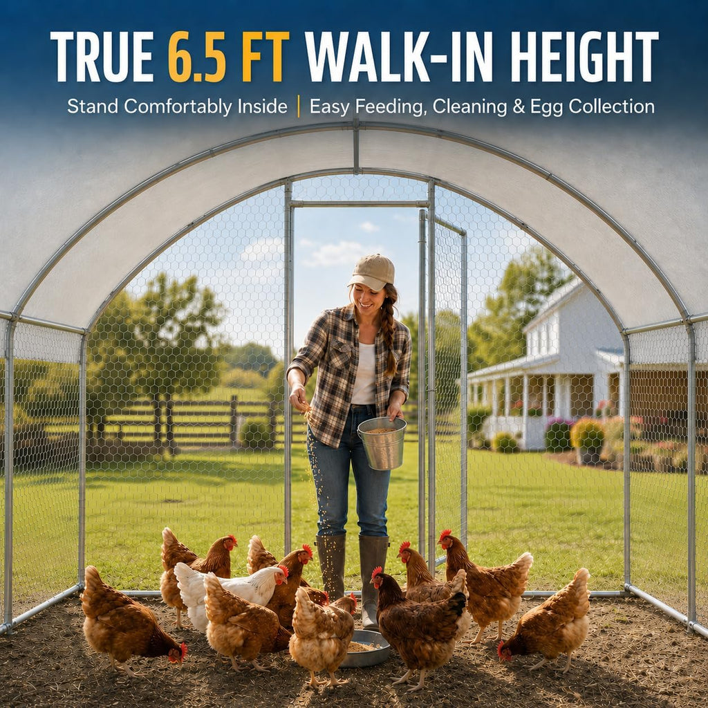 10x10x6.5 FT Metal Chicken Coop, Large Chicken Run with Cover