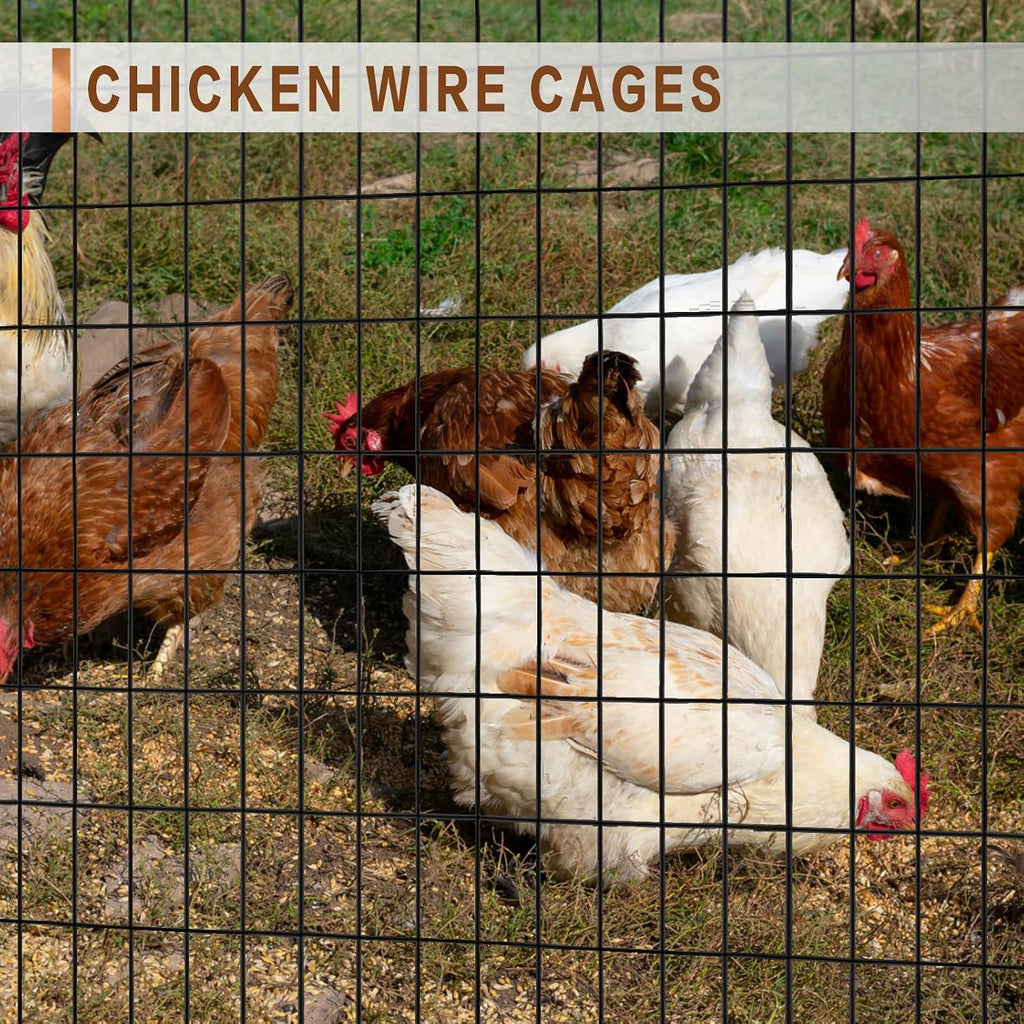 4 ft x 100 ft Black PVC Coated Welded Wire Fence, 16GA Garden Chicken Wire Fence Roll, Mesh Size 2" x 4" Hardware