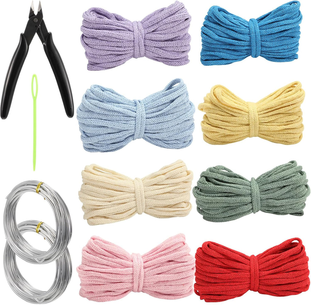 12 Pcs Knitted Wire Art Kit Include 8 Rolls Hollow Knitted Crochet Yarn 2 Rolls Aluminum Craft Wire with Needle Nose