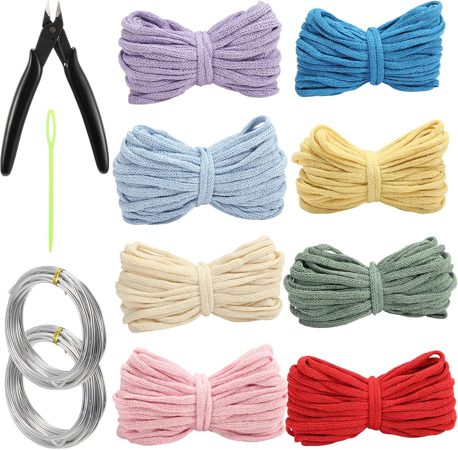 12 Pcs Knitted Wire Art Kit Include 8 Rolls Hollow Knitted Crochet Yarn 2 Rolls Aluminum Craft Wire with Needle Nose
